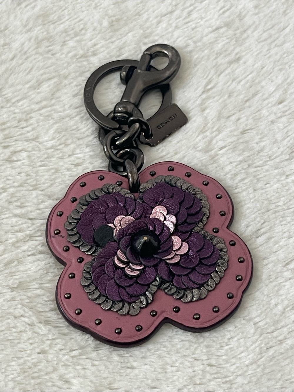 Coach Tea Rose Leather Key Holder & Bag Charm